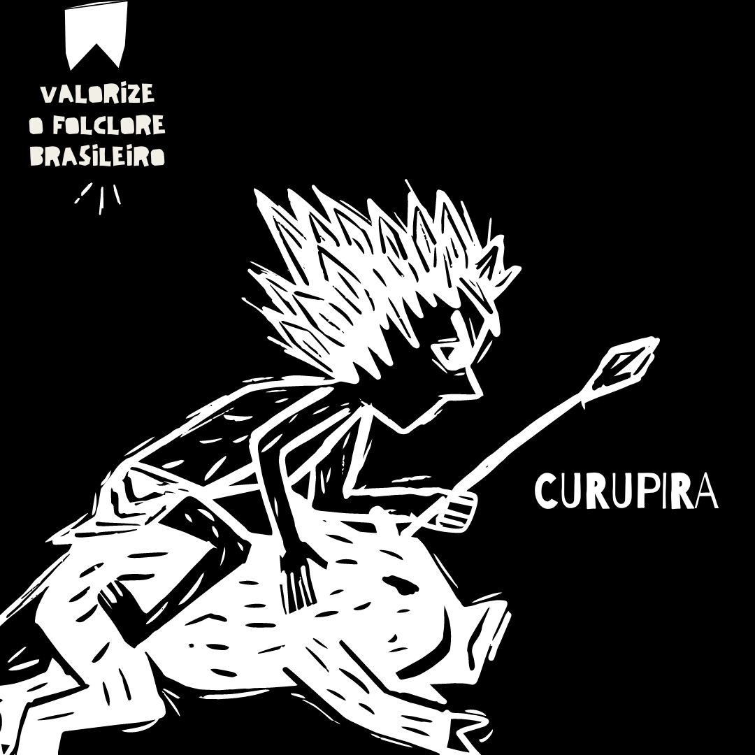 curupira em cima de um porco com uma flecha na mão